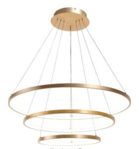 Modern 50-Watt 3-Light Tiered Integrated LED Brush Gold Rings Chandelier