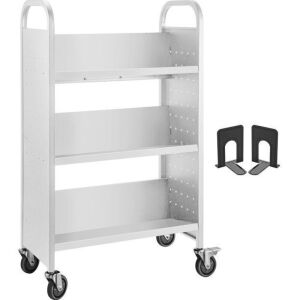 VEVOR Single Sided V-Shaped Rolling Book Cart with 4 Inch Lockable Wheels