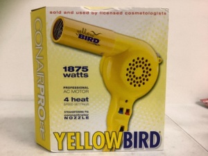 Conair Yellow Bird Hair Dryer, Works, Appears new, Sold as is