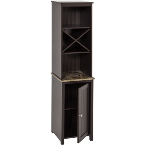 Wooden Bathroom Tall Tower Storage Cabinet Organizer w/ Faux-Slate Adjustable Shelves