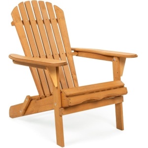 Folding Wood Adirondack Chair Accent Furniture w/ Natural Finish - Brown