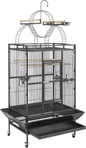92in Durable Iron Bird Cage w/ Long Wooden Perches, Play Area, and Rolling Wheels