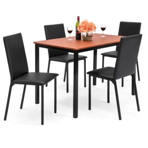 5-Piece Rectangle Dining Table Home Furniture Set w/ 4 Faux Leather Chairs