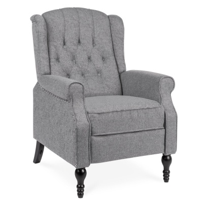 Tufted Upholstered Wingback Recliner w/ Nailhead Trim