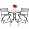 3-Piece Bistro Set w/ Glass Table, 2 Foldable Chairs. Appears New