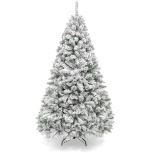 4.5ft Snow Flocked Artificial Pine Christmas Tree w/ Base, 400 Branch Tips