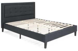 Full Size Upholstered Platform Bed Frame with Tufted Headboard 