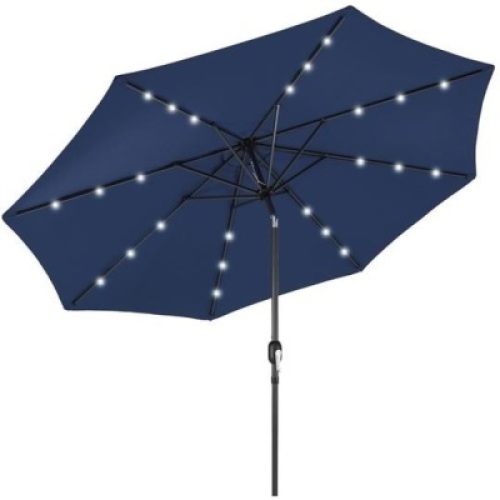 10ft Solar LED Lighted Patio Umbrella w/ Tilt Adjustment, Fade-Resistance. Appears New