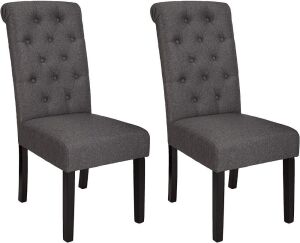 Amazon Basics Classic Fabric Tufted Dining Chair with Wooden Legs, Set of 2, Charcoal