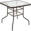 32in Square Tempered Glass Patio Bistro Table w/Umbrella Hole, Steel Frame