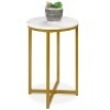 Round Coffee Side Table w/ Faux Marble Top, Metal Frame - 16in