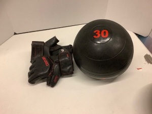 30 lb weighted excercise ball with gloves