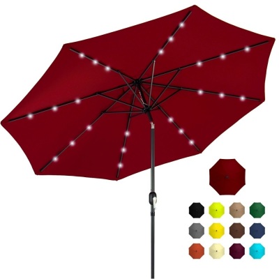 10ft Solar LED Lighted Patio Umbrella w/ Tilt Adjustment, UV-Resistance