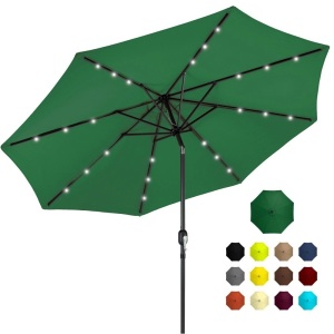 10ft Solar LED Lighted Patio Umbrella w/ Tilt Adjustment, UV-Resistance