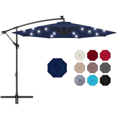 10ft Solar LED Offset Hanging Patio Umbrella w/ Crank Tilt Adjustment