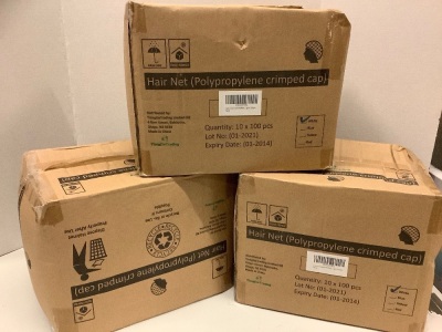 Lot of (3) 100 pc Boxes of hair Net Polypropylene Crimped Cap