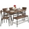 6-Piece Modern Dining Set w/ Storage Racks, Table, Bench, 4 Chairs - 55in. Appears New