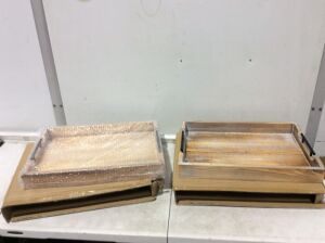 Lot of (2) Wood Serving Trays with Handles, 14" x 20" 