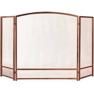 3-Panel Simple Steel Mesh Fireplace Screen w/ Rustic Worn Finish - 47x29in