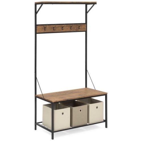 3-Tier Entryway Coat Shoe Rack Bench Hall Tree w/5 Hooks, 71x39in