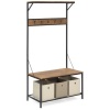3-Tier Entryway Coat Shoe Rack Bench Hall Tree w/5 Hooks, 71x39in