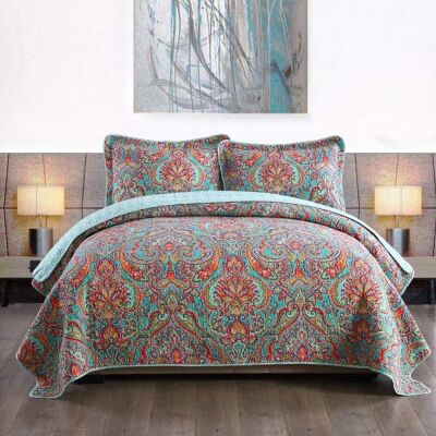 NEWLAKE Floral Reversible Patchwork Coverlet Quilt Set, King 