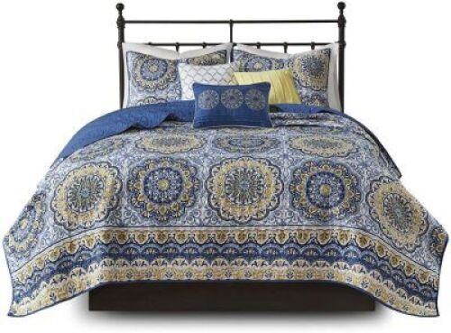 Madison Park Quilt Classic Damask Medallion Design Lightweight Coverlet&nbsp;Set, King/Cal King