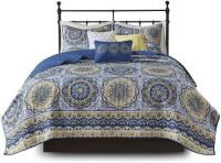 Madison Park Quilt Classic Damask Medallion Design Lightweight Coverlet&nbsp;Set, King/Cal King
