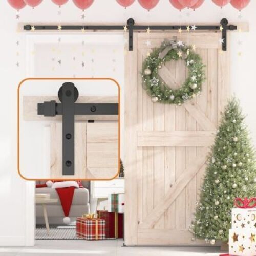 skysen 6FT Single Door Sliding Barn Door Hardware Track Kit, I Shape,&nbsp;Black&nbsp;
