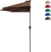 9ft Steel Half Patio Umbrella w/ 5 Ribs, Crank Mechanism, UV&nbsp;and Water-Resistant Fabric
