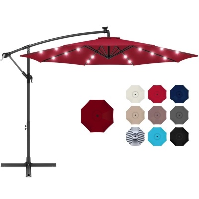 10ft Solar LED Offset Hanging Patio Umbrella w/ Crank Tilt Adjustment