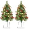 Set of 2 Pre-Lit Pathway Christmas Trees w/ Pine Cones, Timer - 24.5in