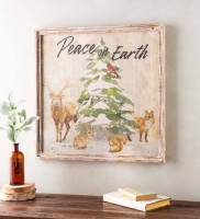 Plow & Hearth&nbsp;Wildlife Peace on Earth Wood-Framed Holiday Wall Art. Appears New