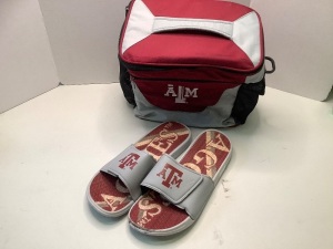 ATM Insulated Cooler, and aTM Size XL Slides, Black mark on toe, New/Cosmetic Damage