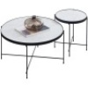 Sekey Home Round Coffee Table & End Table -&nbsp;White Marble & Walnut Top, Durable Metal Black Frame. Appears New