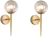 BOKT Mid Century Globe Wall Sconce Brass Wall Mount Light, Amber Shade, 2 Pack