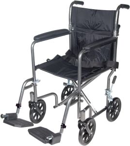 Drive Medical Lightweight Steel Transport Wheelchair, Fixed Full Arms, 17" Seat, Silver Vein