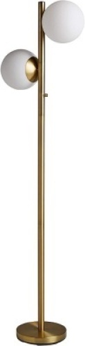 Rivet Retro Two Globe Floor Lamp with Bulbs. 65" Height. White and Brass. Appears New