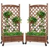 Set of 2 Wood Planter Box & Lattice Trellis w/ Optional Wheels - 48in