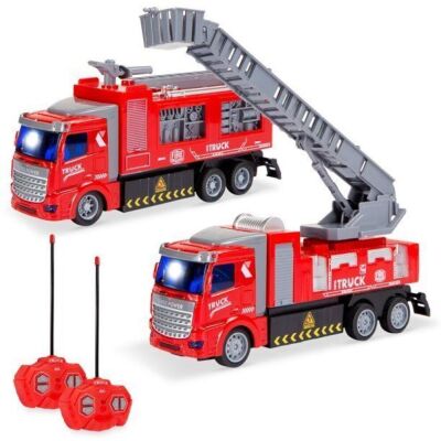 2-Pack Remote Control Fire Truck Toy RC Cars with LED Lights, 2 Controllers 