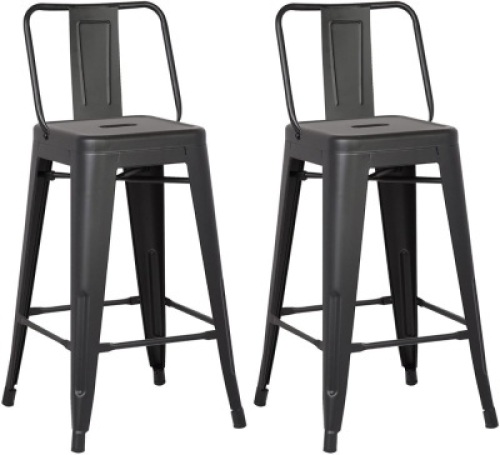AC Pacific Modern Light Weight Industrial Metal Bucket Back Barstool, 30" Seat Height Counter Stool (Set of 2), Matte Black Finish. Appears New
