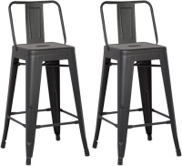 AC Pacific Modern Light Weight Industrial Metal Bucket Back Barstool, 30" Seat Height Counter Stool (Set of 2), Matte Black Finish. Appears New
