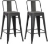 AC Pacific Modern Light Weight Industrial Metal Bucket Back Barstool, 30" Seat Height Counter Stool (Set of 2), Matte Black Finish. Appears New