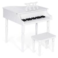 Kids Mini Wooden Grand Piano w/ Lid, Bench, Music Rack, Song Book