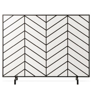 Single Panel Iron Chevron Fireplace Screen w/ Antique Finish - 38x31in