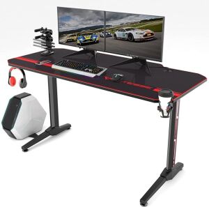 Vitesse 55 inch Gaming Computer Desk with Full Mouse pad, Gaming Handle Rack, Cup Holder, Headphone Hook