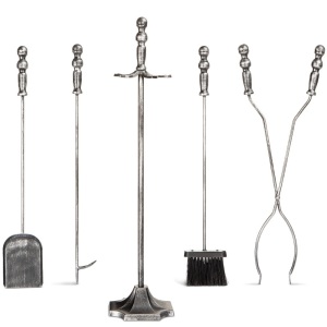 5-Piece Rustic Iron Fireplace Tool Set w/ Tongs, Poker, Broom, Shovel, Stand