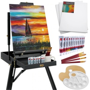 Portable Wooden French Easel w/ 33pc Beginners Kit