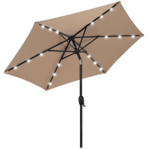 7.5ft Outdoor Solar Patio Umbrella w/ Push Button Tilt, Crank Lift