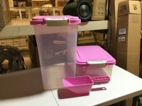 (2) Plastic Storage Containers, and a Scoop. Appear New